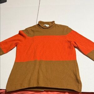 Orvis Vibrant Orange and Tan Turtleneck Sweater